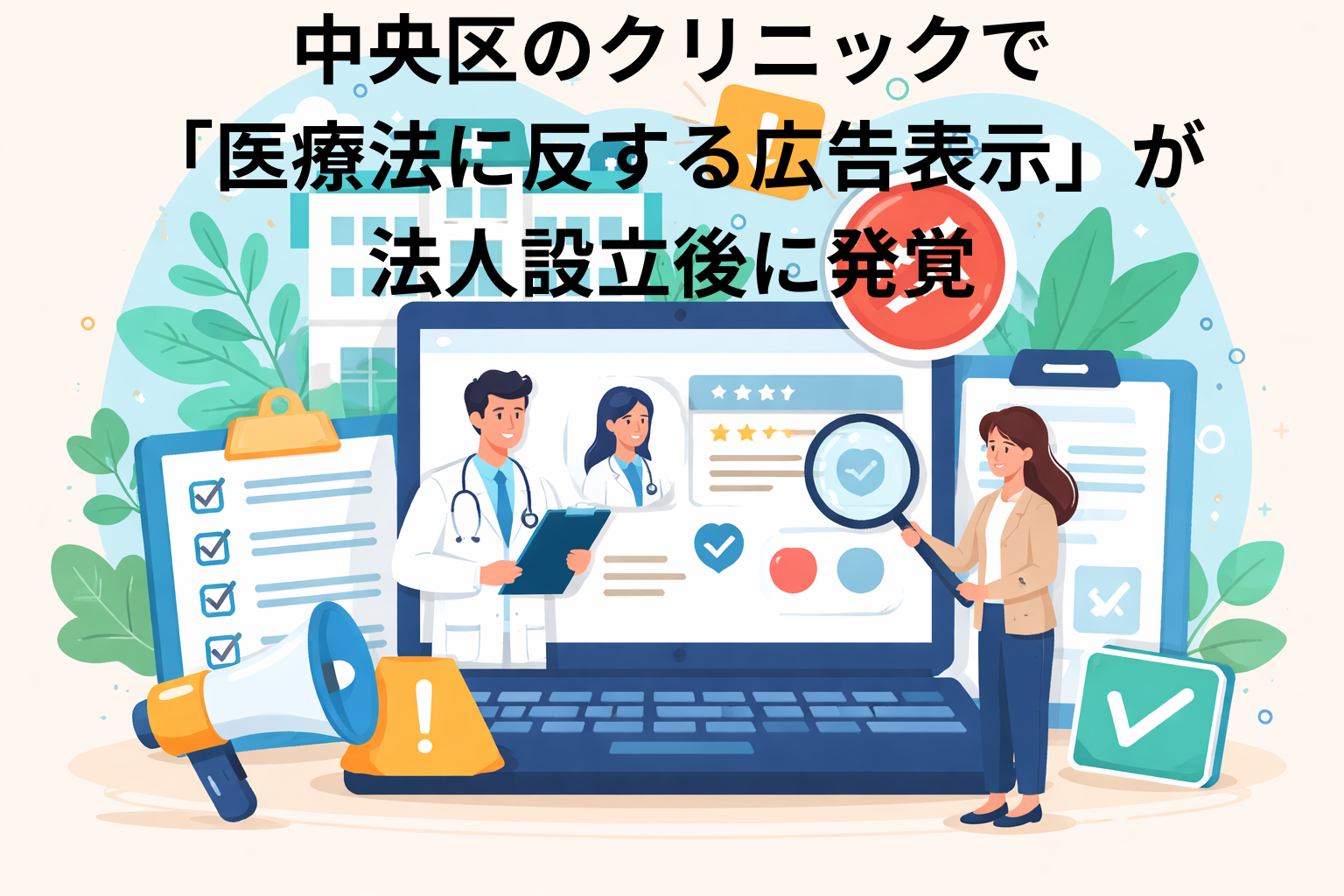 中央区のクリニックで「医療法に反する広告表示」が法人設立後に発覚