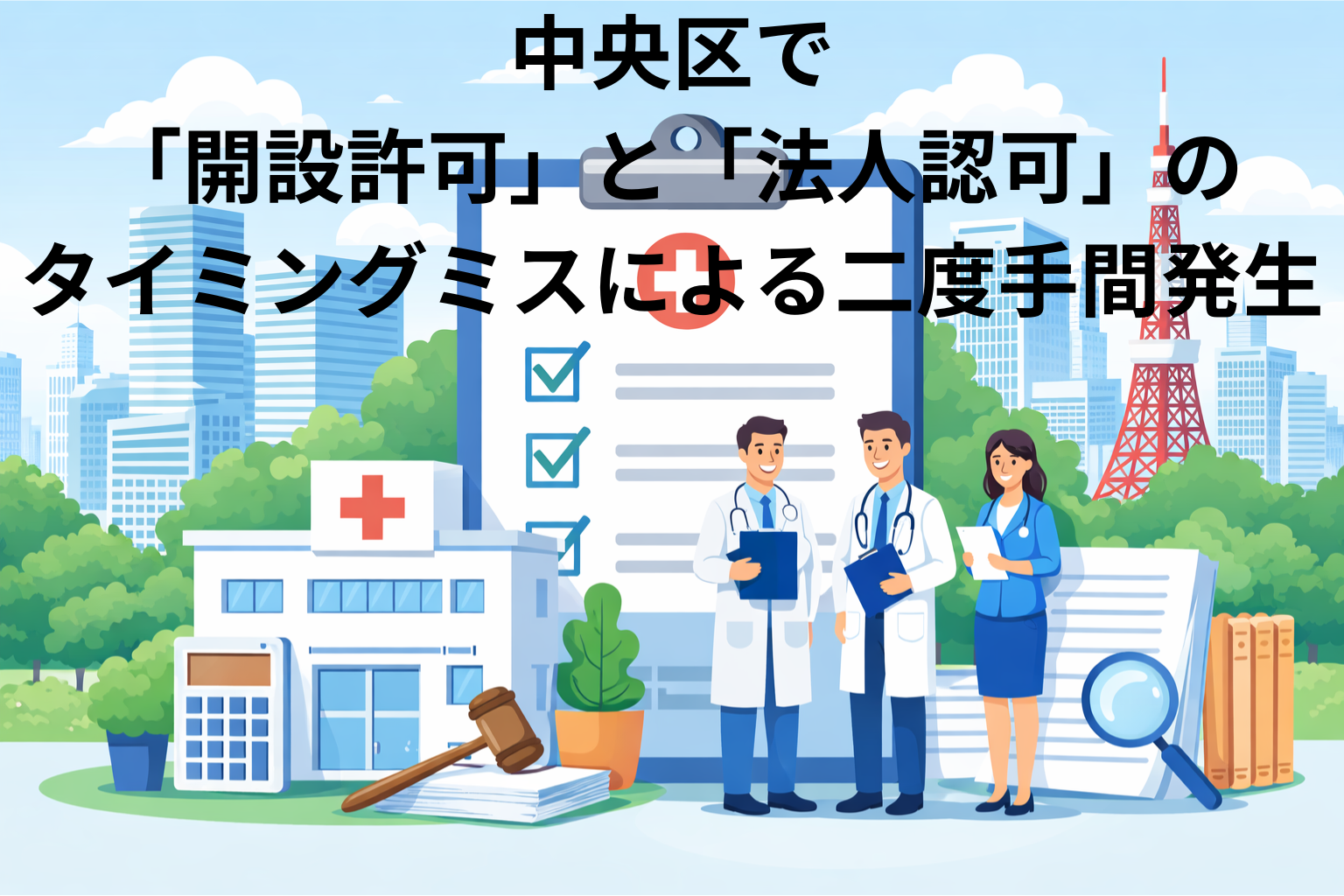 中央区で「開設許可」と「法人認可」のタイミングミスによる二度手間発生